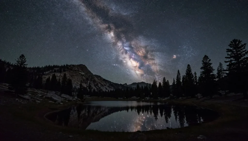 Night sky and Milky Way over Great Basin desert landscape Night sky and Milky Way over Great Basin desert landscape