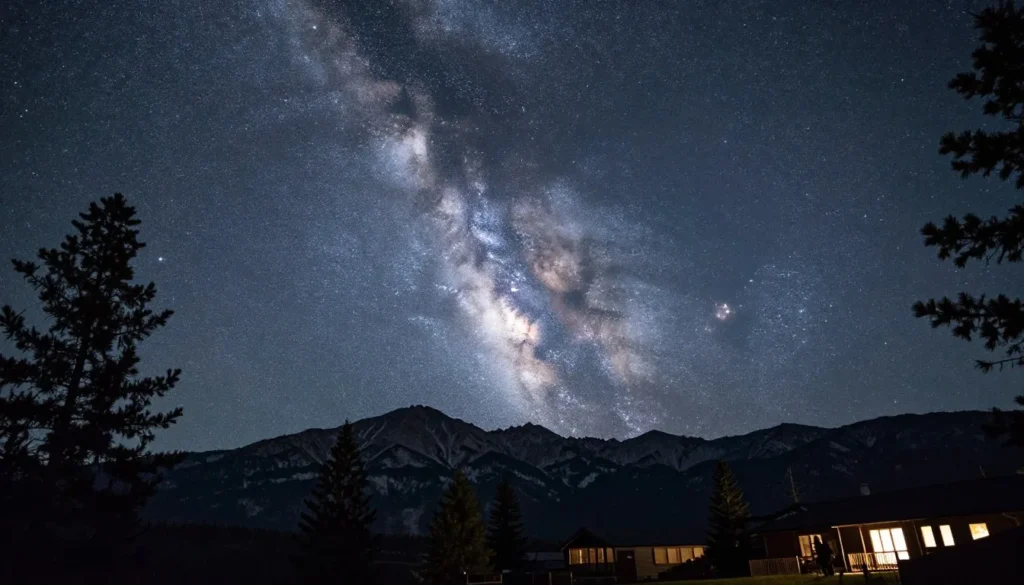 Night sky filled with stars above Eagle Point Resort mountain landscape Night sky filled with stars above Eagle Point Resort mountain landscape