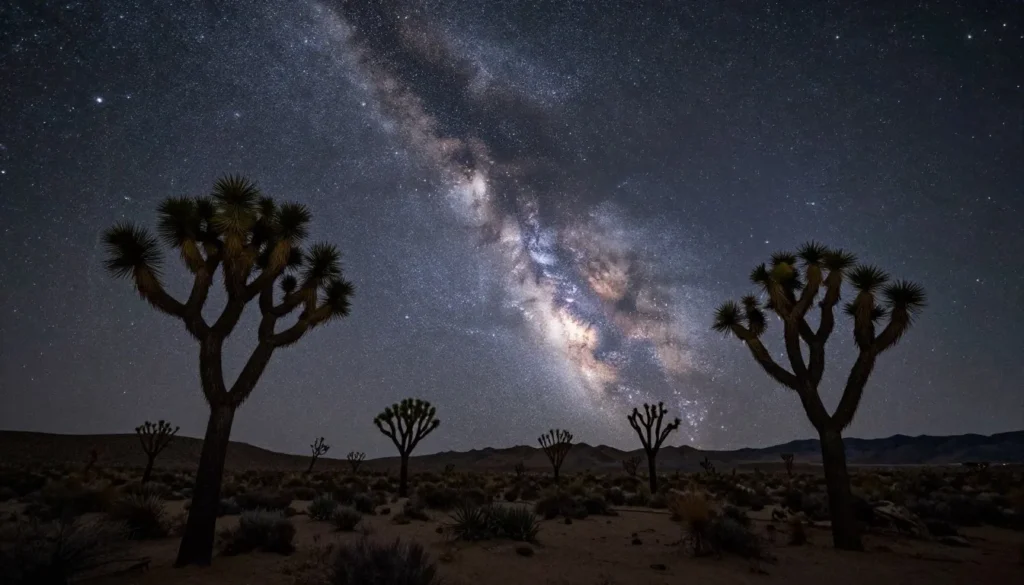 Night sky over Mojave Desert with stars and Milky Way