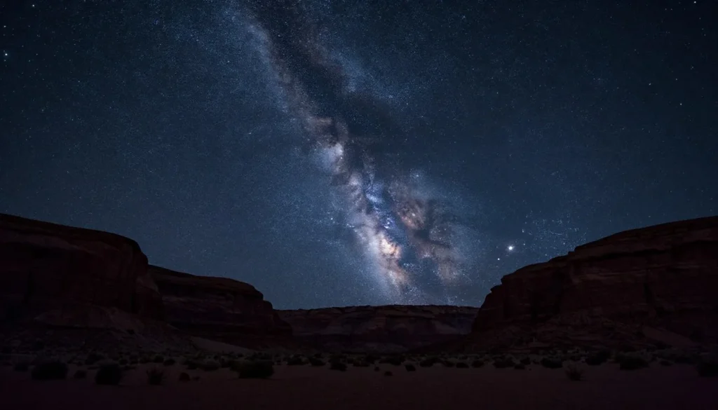 Night sky over desert canyon with stars Night sky over desert canyon with stars