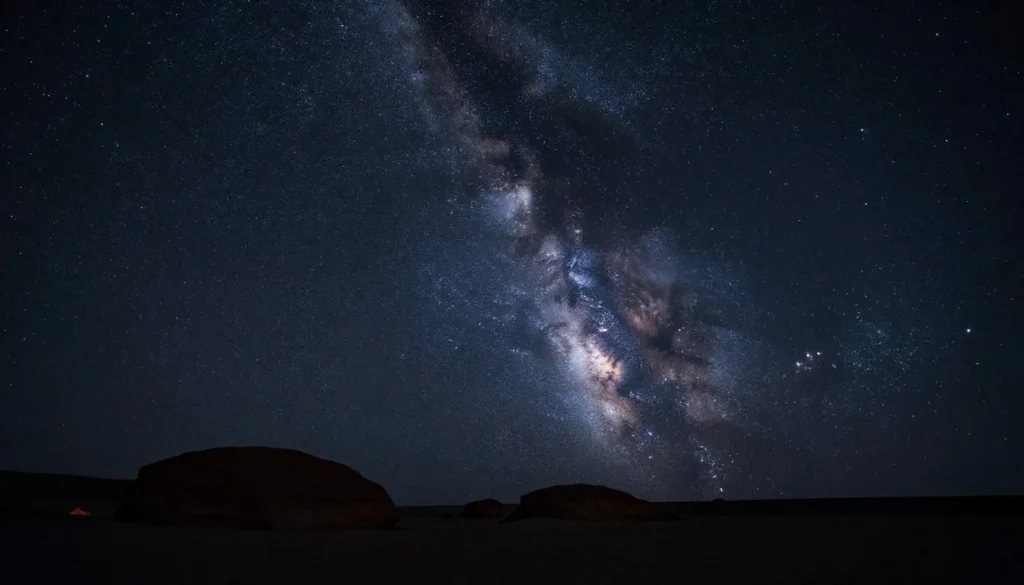 Night sky with stars over desert landscape