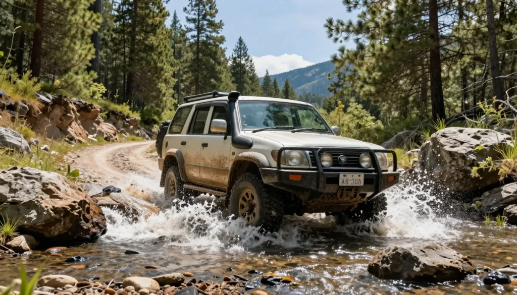 Off-road vehicle navigating Sevenmile Road trail in Colorado mountains