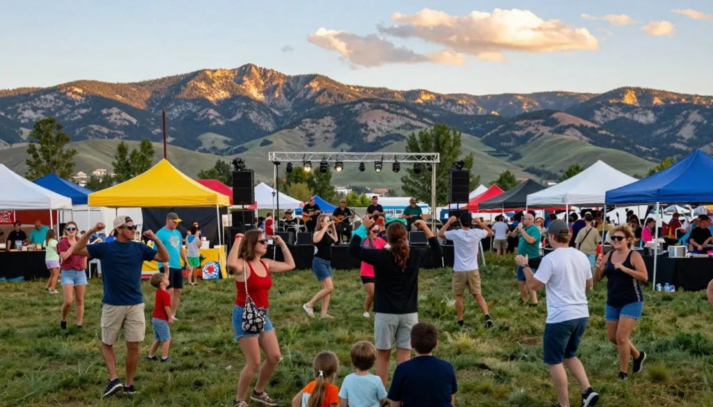 Outdoor festival in Heber City with mountain backdrop and diverse crowd enjoying live music