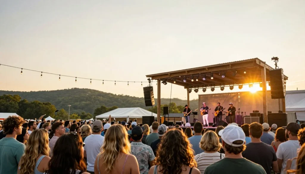 Outdoor music festival in Tennessee with country musicians performing