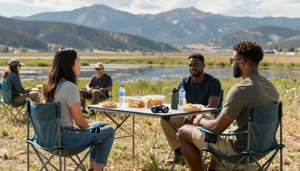 Outdoor picnic setup near San Luis Lakes Outdoor picnic setup near San Luis Lakes