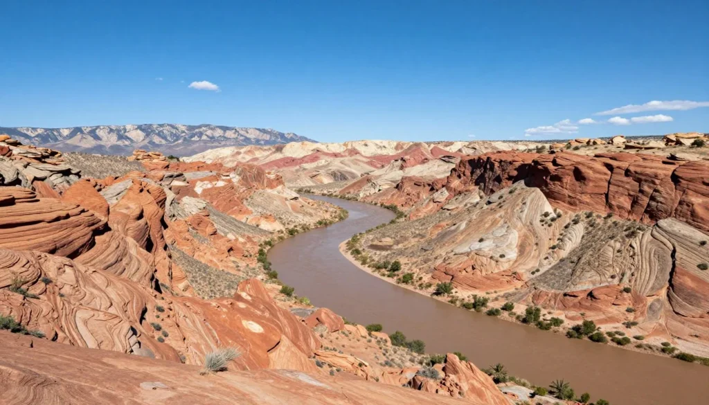 Panoramic view from Paradox Valley overlook showing valley floor and surrounding cliffs
