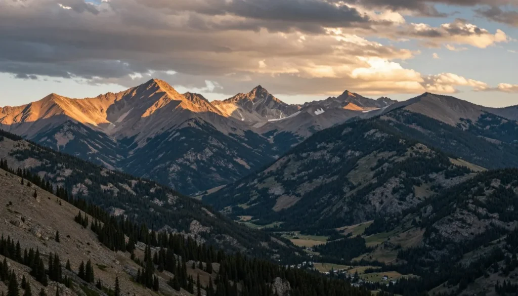 Panoramic view of Colorado mountain range with multiple peaks Panoramic view of Colorado mountain range with multiple peaks