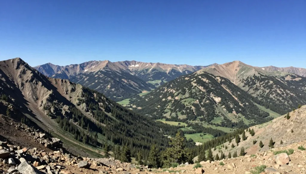 Panoramic view of Colorado mountain ranges and valleys