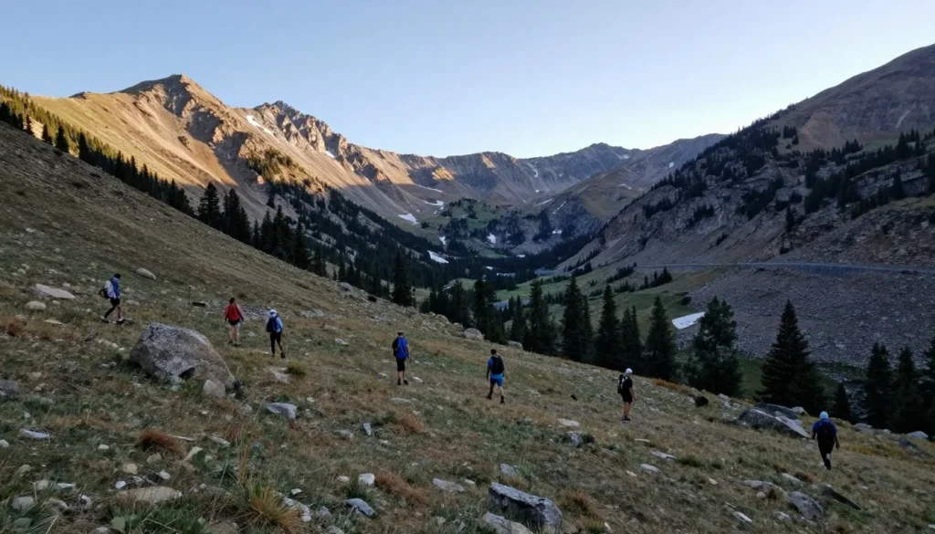 Panoramic view of Rabbit Ears Pass area with mountain peaks and valley Panoramic view of Rabbit Ears Pass area with mountain peaks and valley