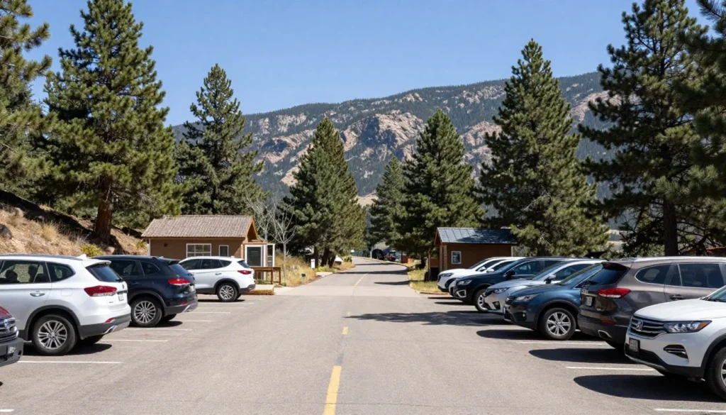Parking area at Rifle Falls State Park with visitor vehicles Parking area at Rifle Falls State Park with visitor vehicles