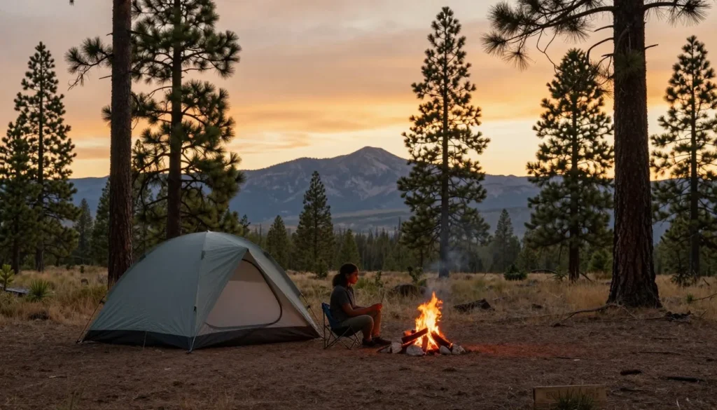 Peaceful camping scene in Pine Forest Range Nevada at sunset