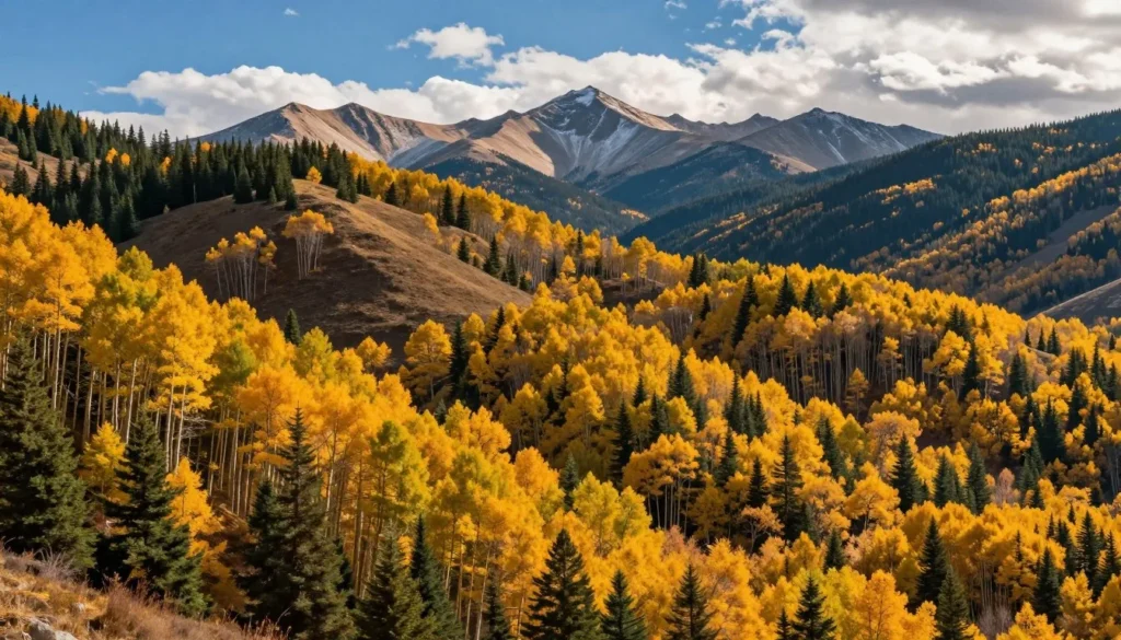 Peak to Peak Scenic Byway during autumn with golden aspen groves and mountain meadows