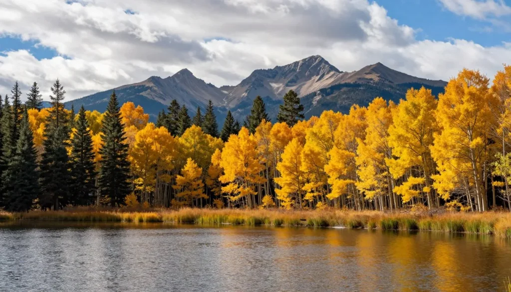 Pearl Lake during autumn with golden aspen trees Pearl Lake during autumn with golden aspen trees