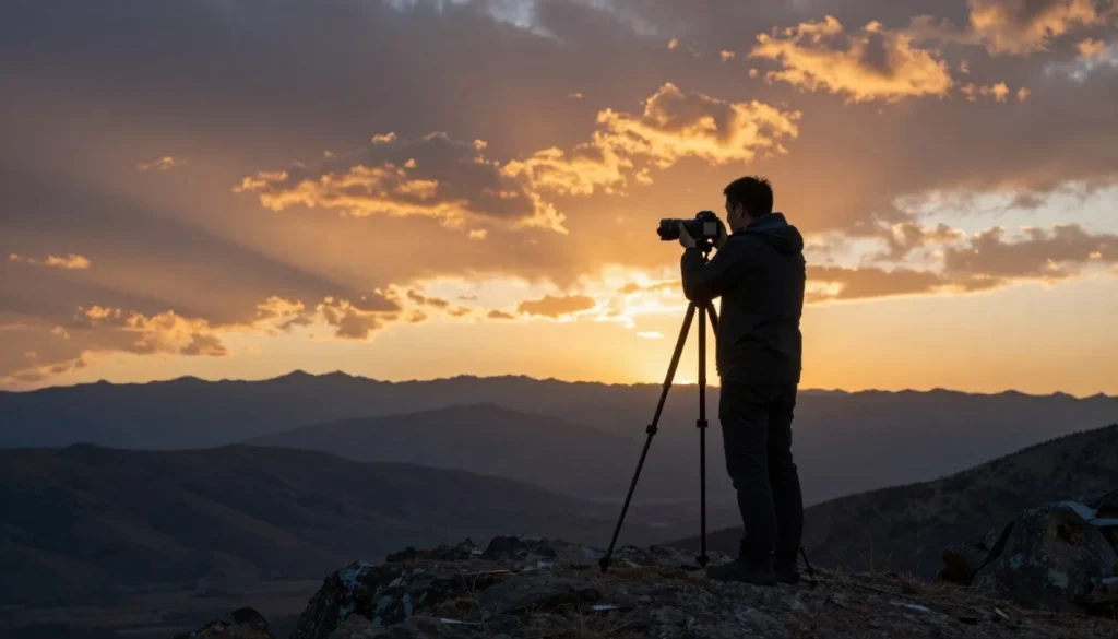 Photographer capturing sunset views over Great Basin Desert mountain landscape