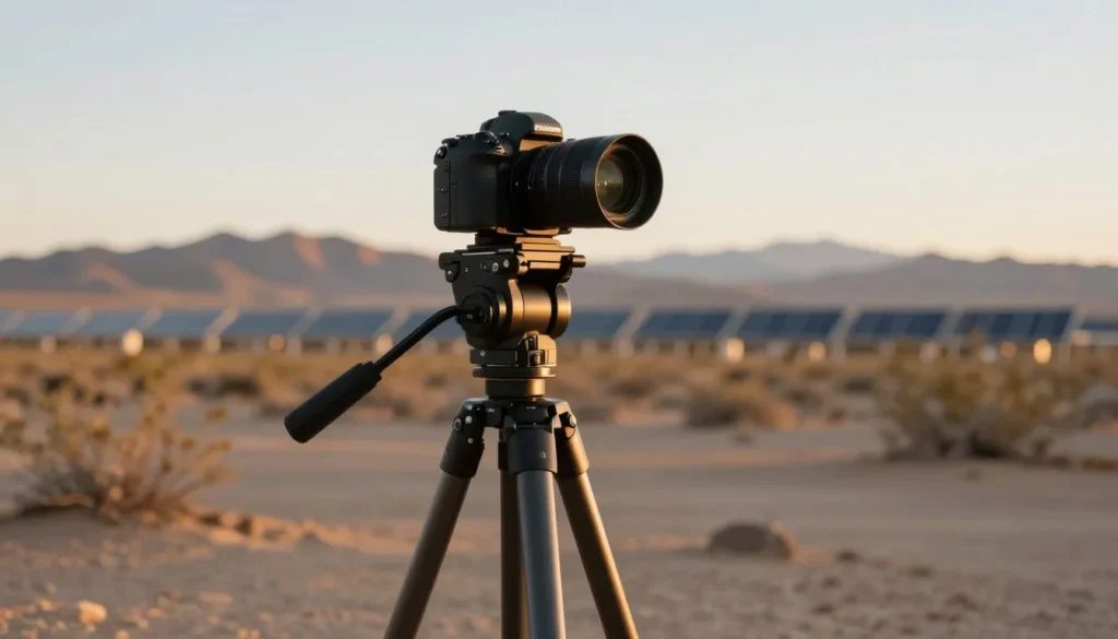 Photography equipment setup in desert landscape