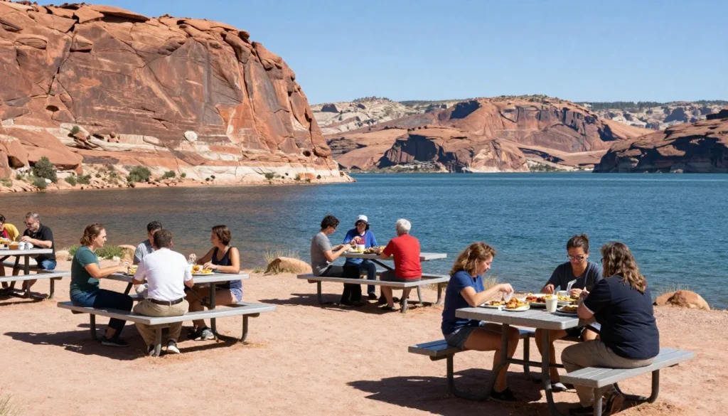 Picnic area at Lake Pueblo with families enjoying outdoor meals Picnic area at Lake Pueblo with families enjoying outdoor meals