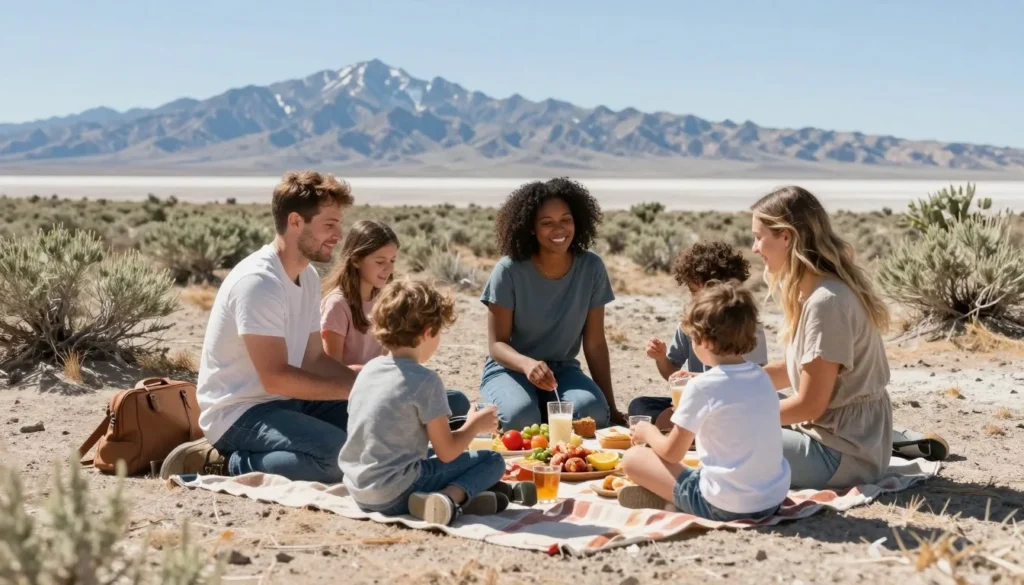 Picnic setup near Bonneville with mountain views