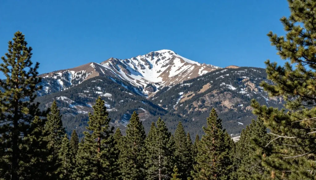 Pikes Peak mountain view from surrounding forest area