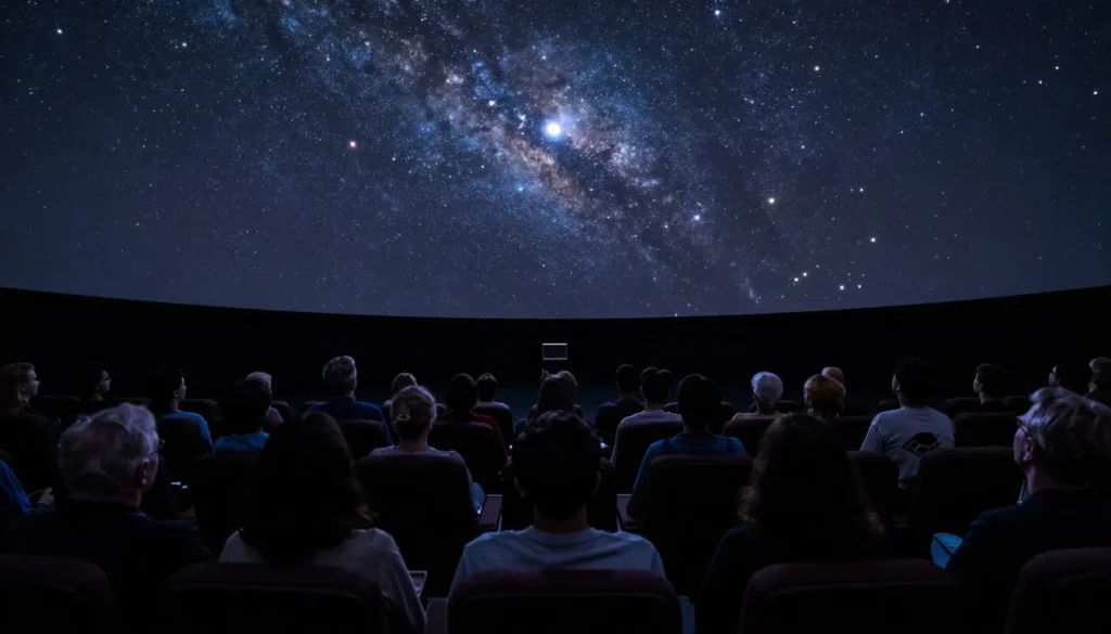 Planetarium show with audience watching star presentation