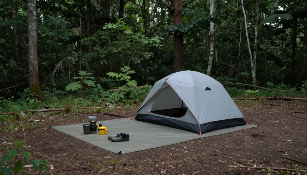 Pristine wilderness campsite showing Leave No Trace principles