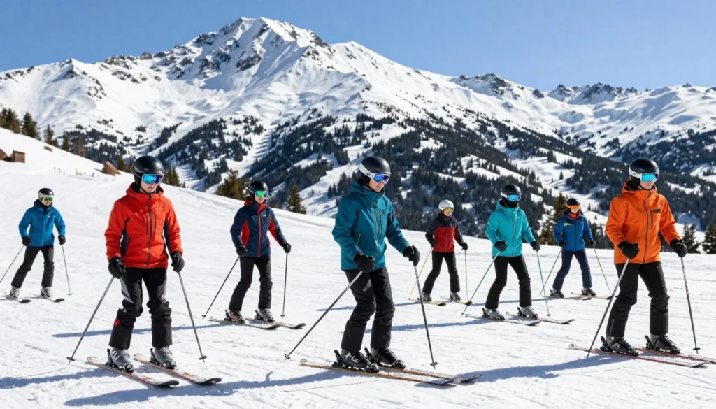Properly dressed skiers wearing safety equipment at Eagle Point Resort Properly dressed skiers wearing safety equipment at Eagle Point Resort