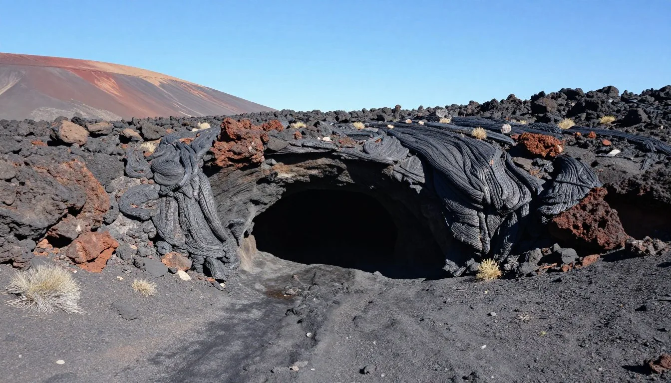 Pygmy Forest Lava Tubes Great Basin Nevada entrance surrounded by desert landscape and unique rock formations