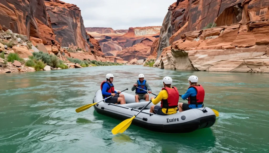 Rafters floating calm section of Green River below Flaming Gorge Dam