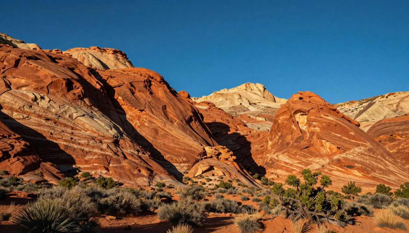 Red Rock Canyon Scenic Drive Nevada showcasing dramatic red sandstone formations against clear blue sky