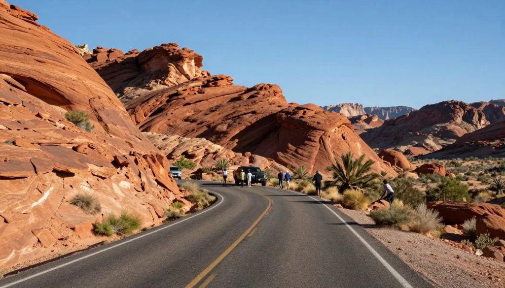 Red Rock Canyon scenic drive winding past towering red sandstone formations