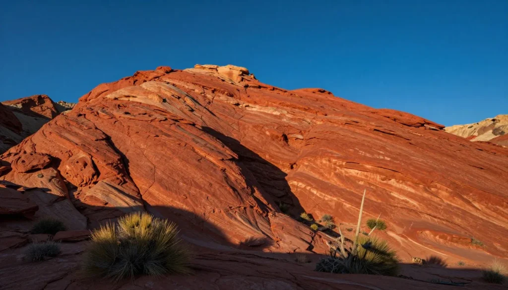Red rock formations at nearby Valley of Fire State Park against blue sky Red rock formations at nearby Valley of Fire State Park against blue sky