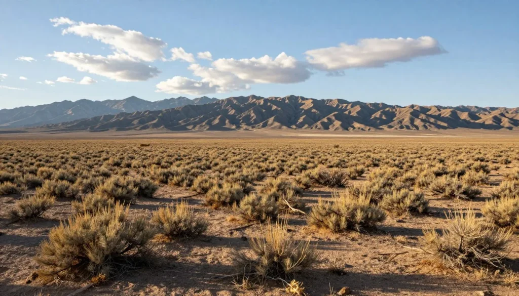 Remote desert road leading into Railroad Valley with mountain backdrop