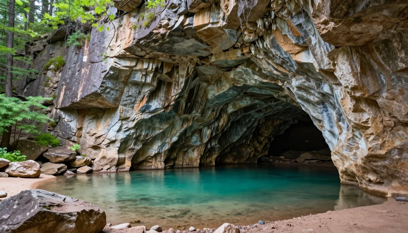 Rifle-Falls-Caves-Colorado-limestone-formations-with-clear-water-pools Rifle Falls Caves Colorado limestone formations with clear water pools