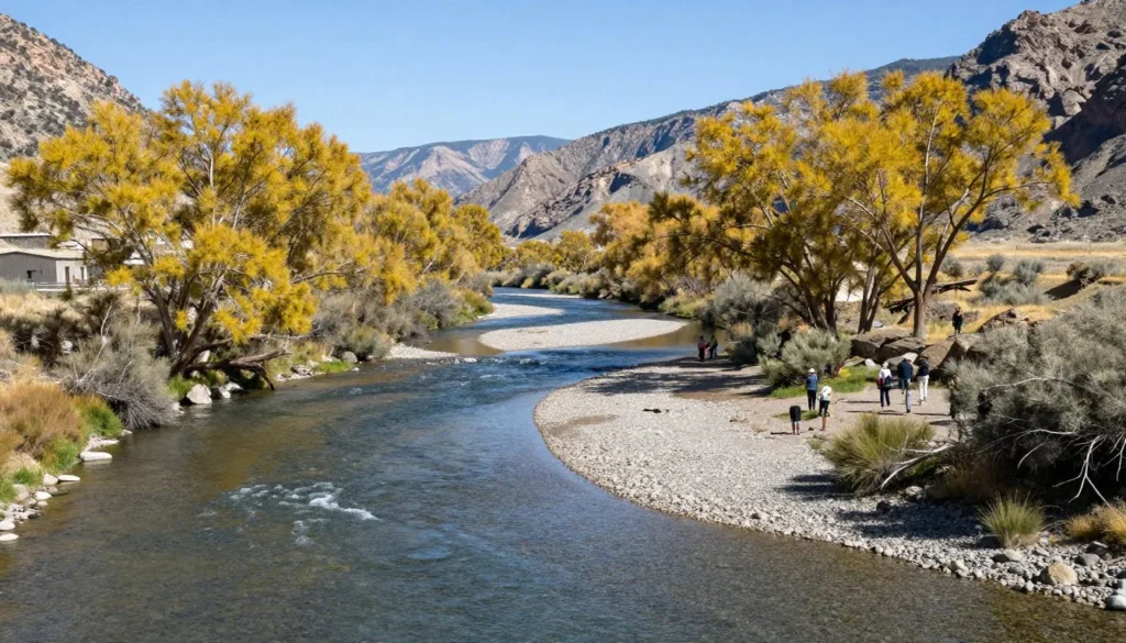 Rio Grande scenic river landscape in San Luis Valley near hot springs Rio Grande scenic river landscape in San Luis Valley near hot springs