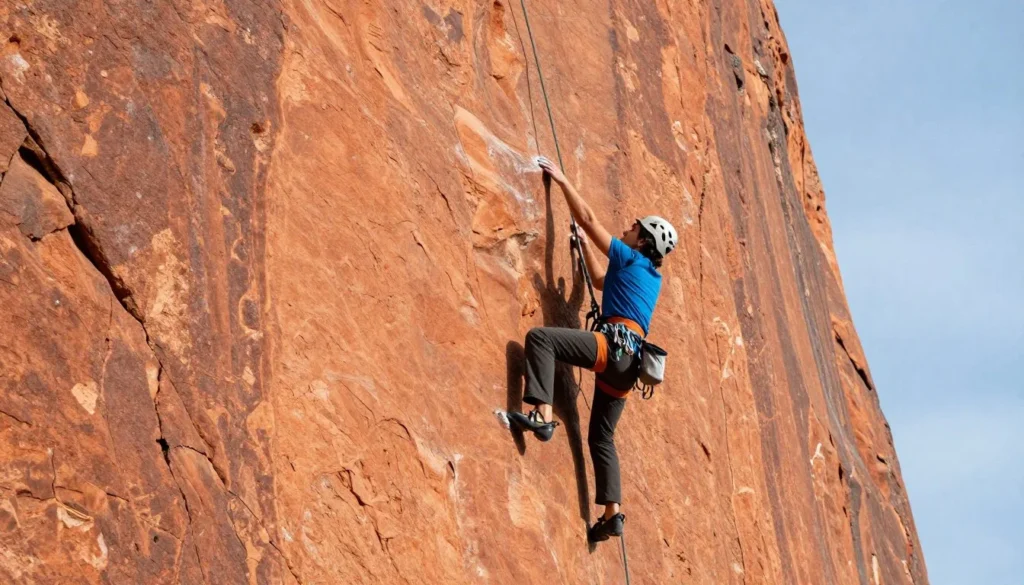 Rock climber ascending sandstone cliff in Grand Staircase–Escalante Rock climber ascending sandstone cliff in Grand Staircase–Escalante