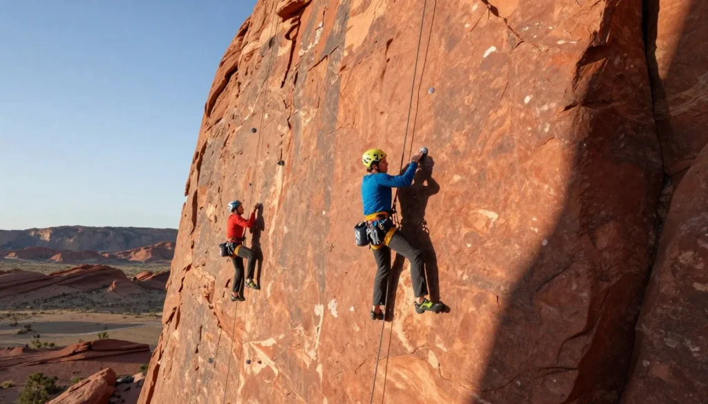 Rock climbing at Red Rock Canyon sandstone cliffs