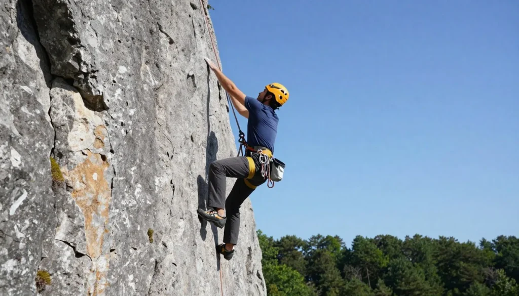Rock climbing on limestone cliffs in Cherokee National Forest Tennessee