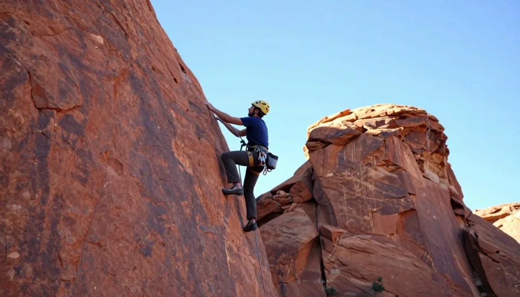 Rock climbing on sandstone cliffs in Paradox Valley