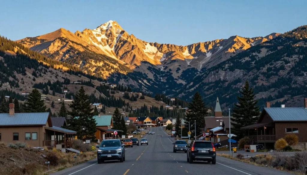 Rocky Mountain scenic drive approach to mountain town