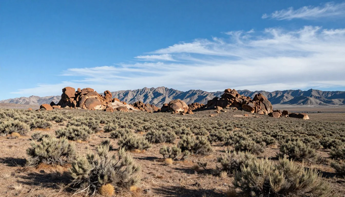 Round Mountain Recreation Area Nevada desert landscape with volcanic rock formations