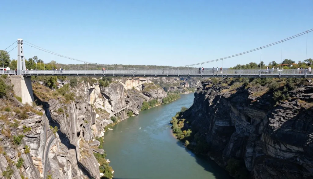 Royal Gorge Bridge spanning dramatic canyon with Arkansas River below Royal Gorge Bridge spanning dramatic canyon with Arkansas River below