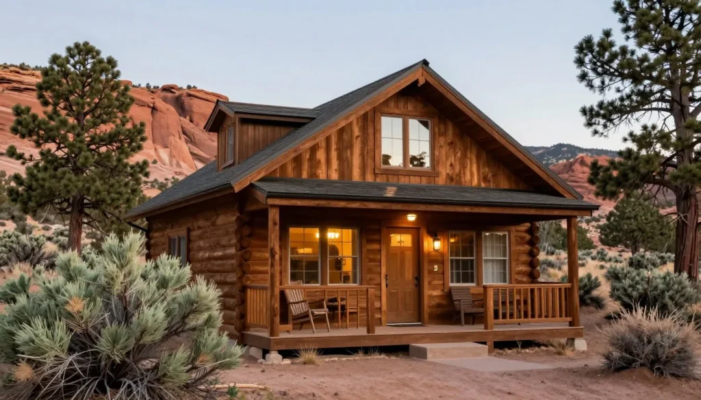 Rustic cabin accommodation near Paradox Canyon Colorado surrounded by pine trees