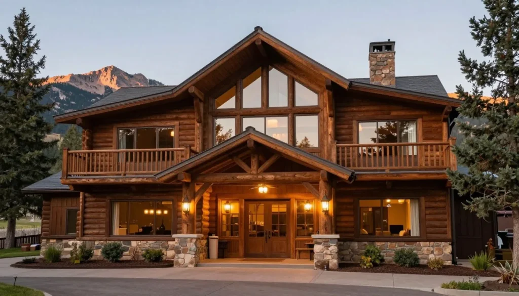 Rustic mountain lodge accommodation near Mount Princeton with wooden exterior and mountain views Rustic mountain lodge accommodation near Mount Princeton with wooden exterior and mountain views