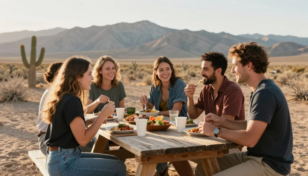 Rustic outdoor dining setup near Great Basin mountains Rustic outdoor dining setup near Great Basin mountains