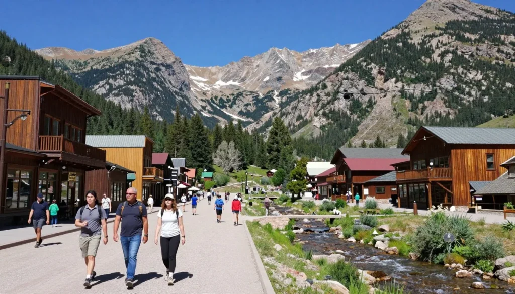 San Juan Mountains valley with historic mining town and mountain peaks