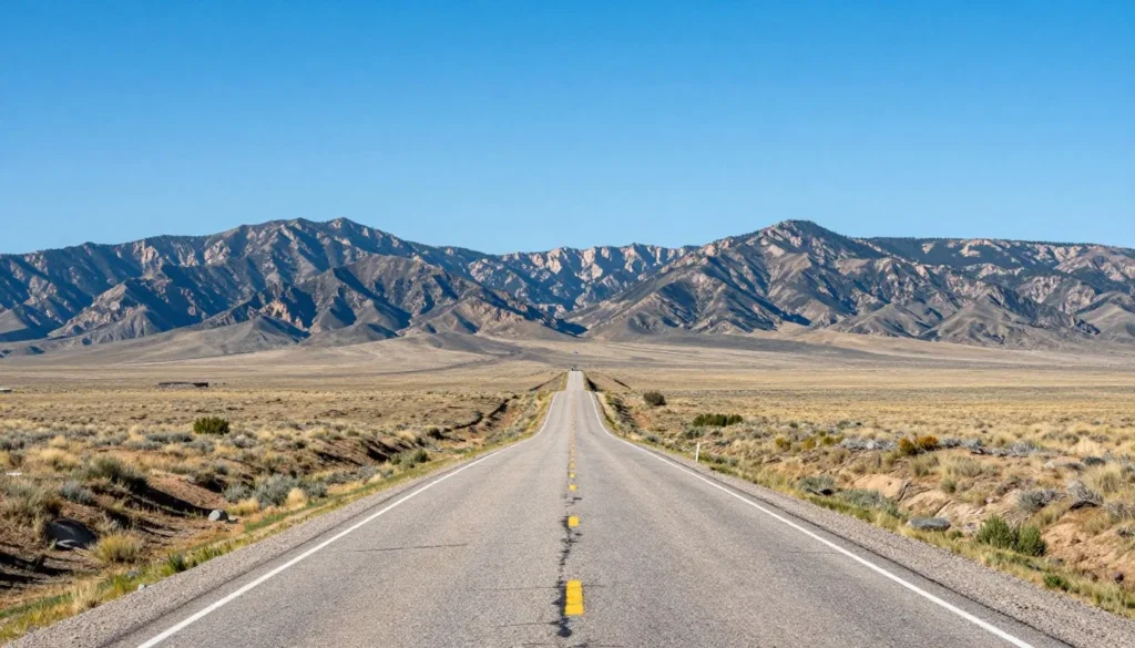 San Luis Valley landscape view approaching Joyful Journey Hot Springs with mountain ranges and desert terrain San Luis Valley landscape view approaching Joyful Journey Hot Springs with mountain ranges and desert terrain