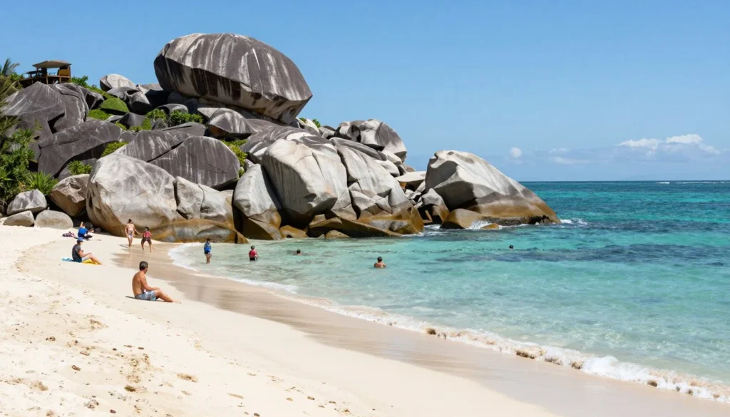 Sand Harbor beach with large granite boulders and turquoise water at Lake Tahoe Sand Harbor beach with large granite boulders and turquoise water at Lake Tahoe