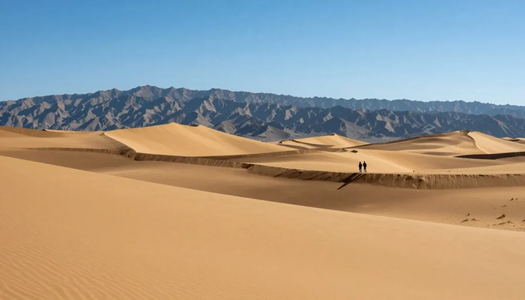Sand dunes landscape with mountain backdrop Sand dunes landscape with mountain backdrop