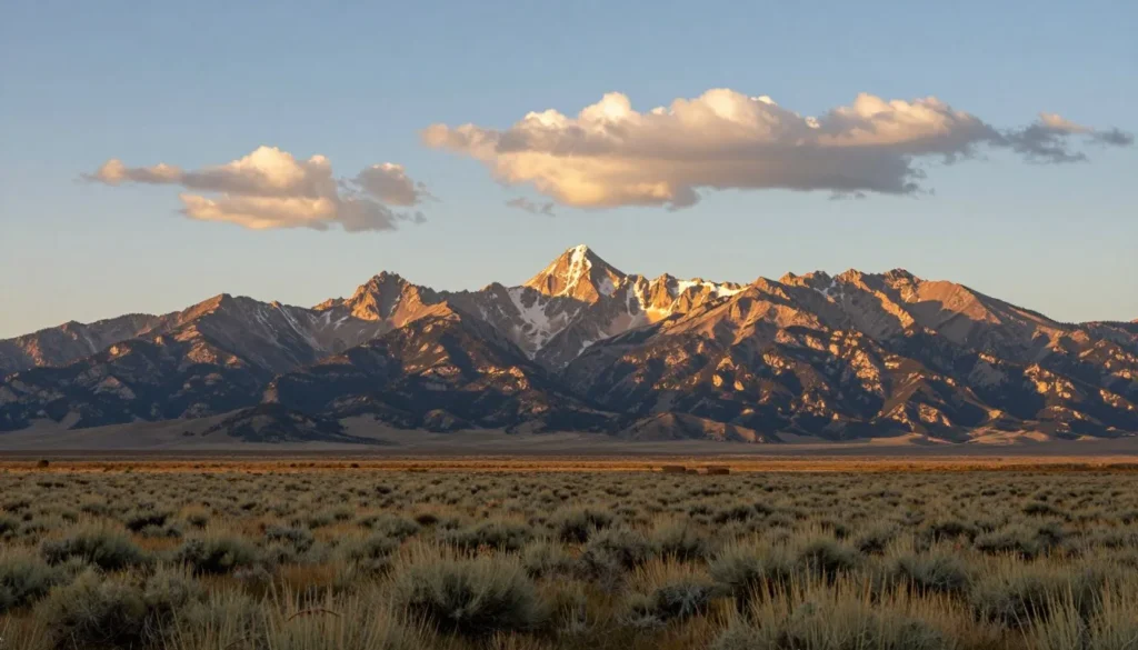 Sangre de Cristo mountain range view from San Luis Valley Colorado