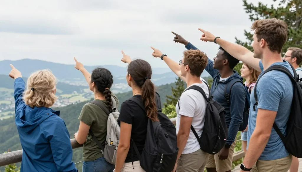 Satisfied visitors at mountain overlook