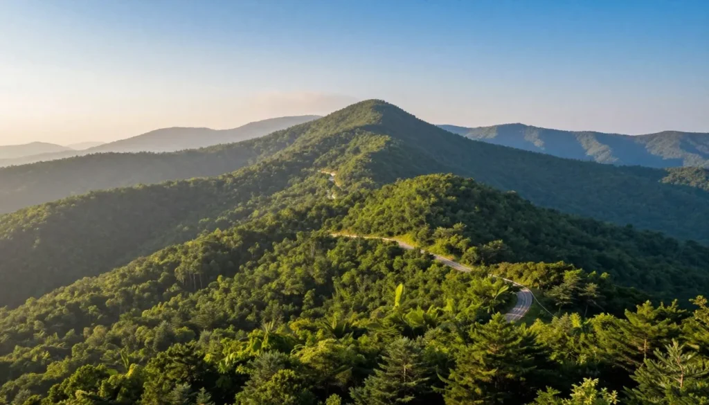 Scenic Blue Ridge Mountains landscape with winding forest road in Cherokee National Forest Tennessee